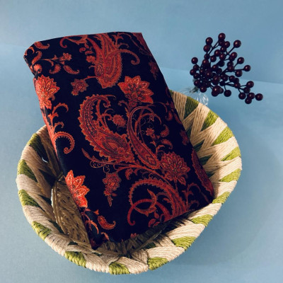 Deep Blue Floral Print Micro Velvet